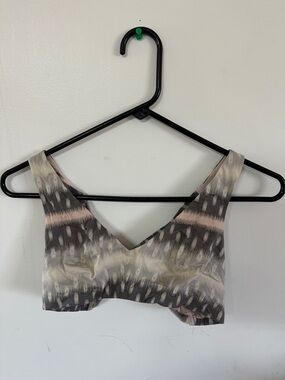 aerie V-Neck Bralette in Gray, Cream and Light Pink Abstract